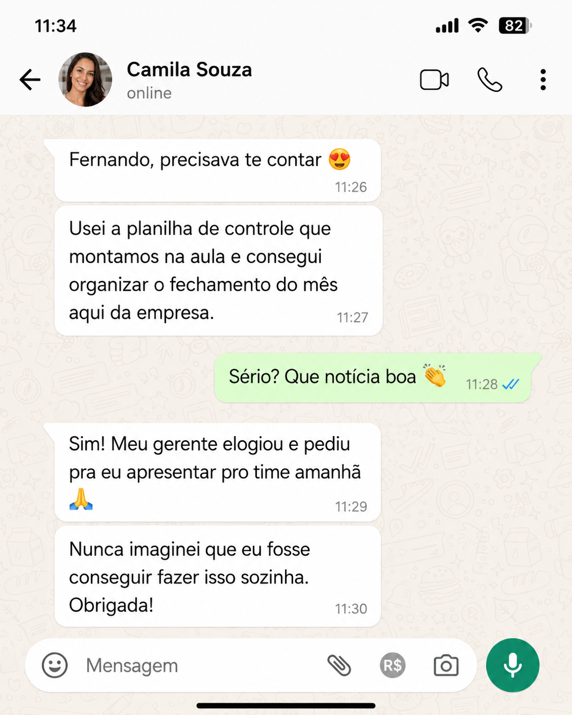 Depoimento de aluno da Mentoria CSS sobre aplicação de planilha no trabalho